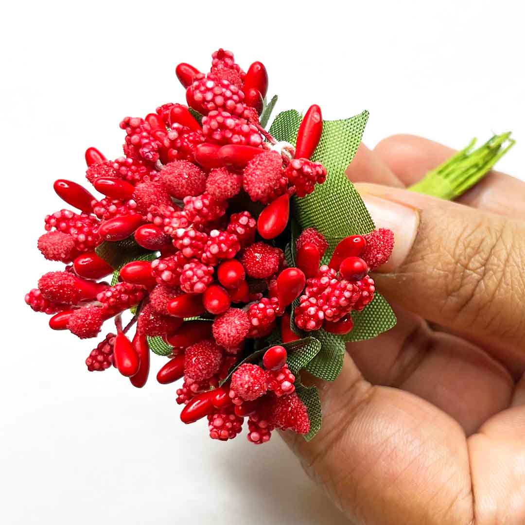 Red Artificial Pollen Flower Set Of 4 Bunch | Pollen flower | Artificial Pollen | Adikala | Art Craft | Veni