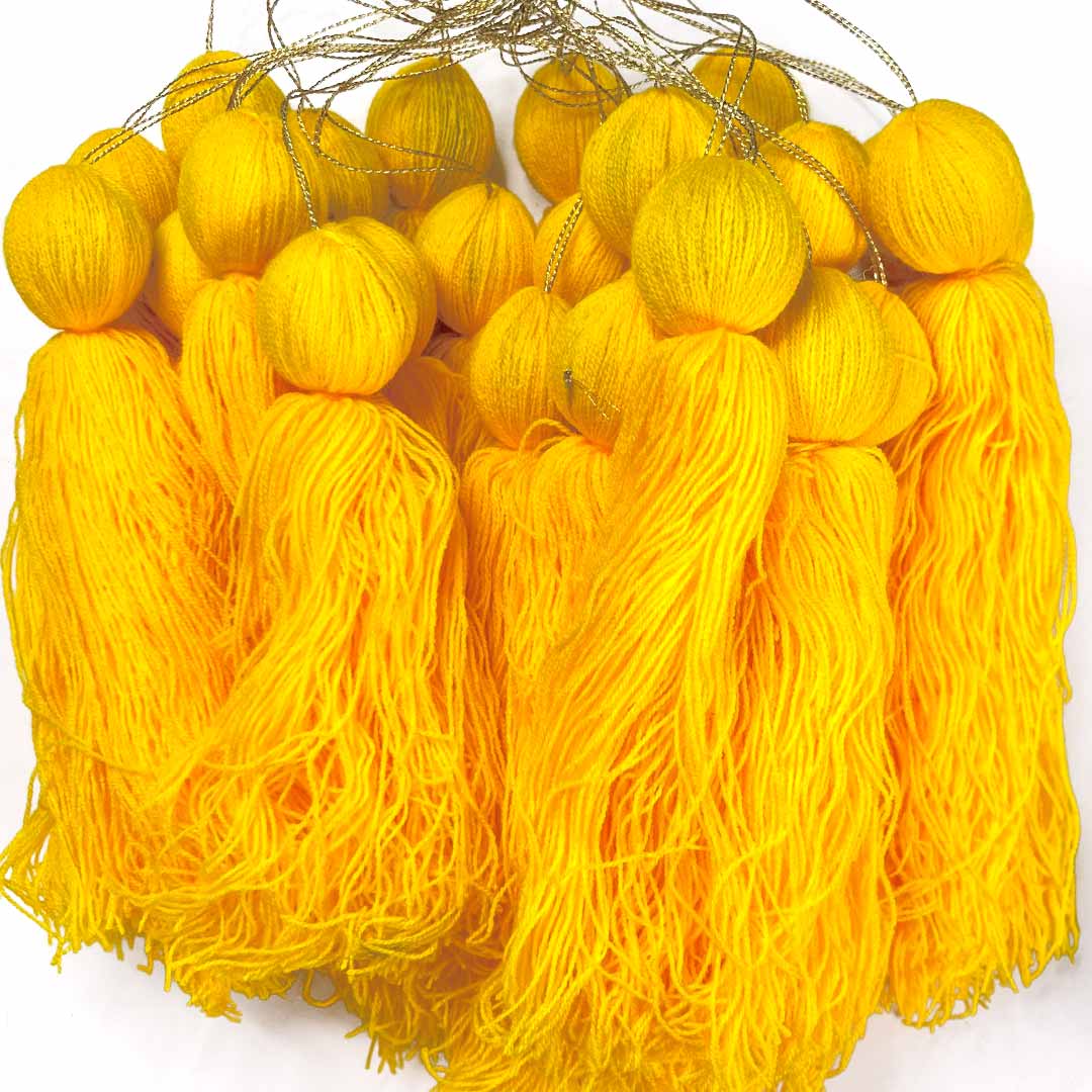 8 Inches Yellow Color Woolen Tassels Pack Of 5