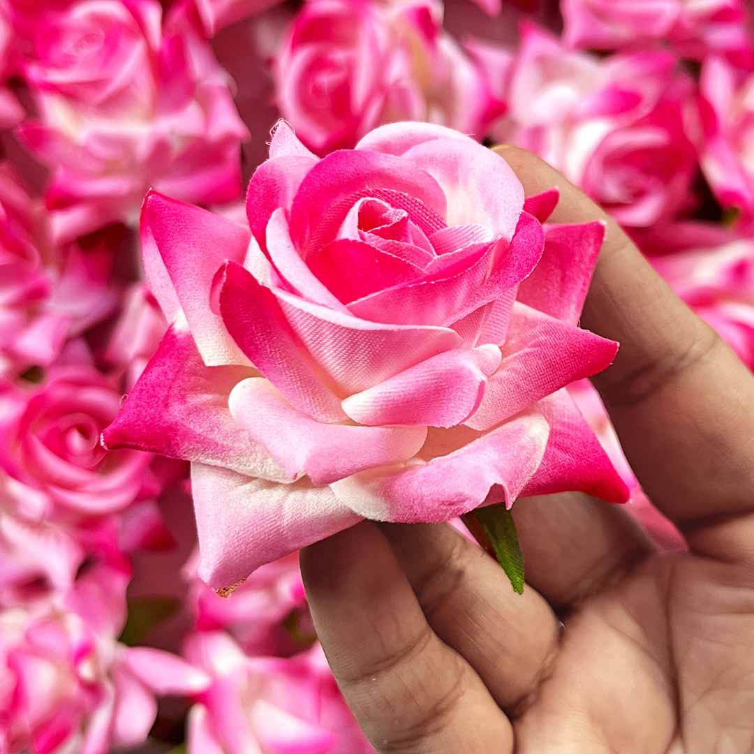 Light Pink & White Shaded Artificial Rose Flower Set Of 6