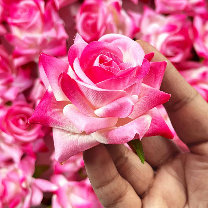 Light Pink & White Shaded Artificial Rose Flower Set Of 6