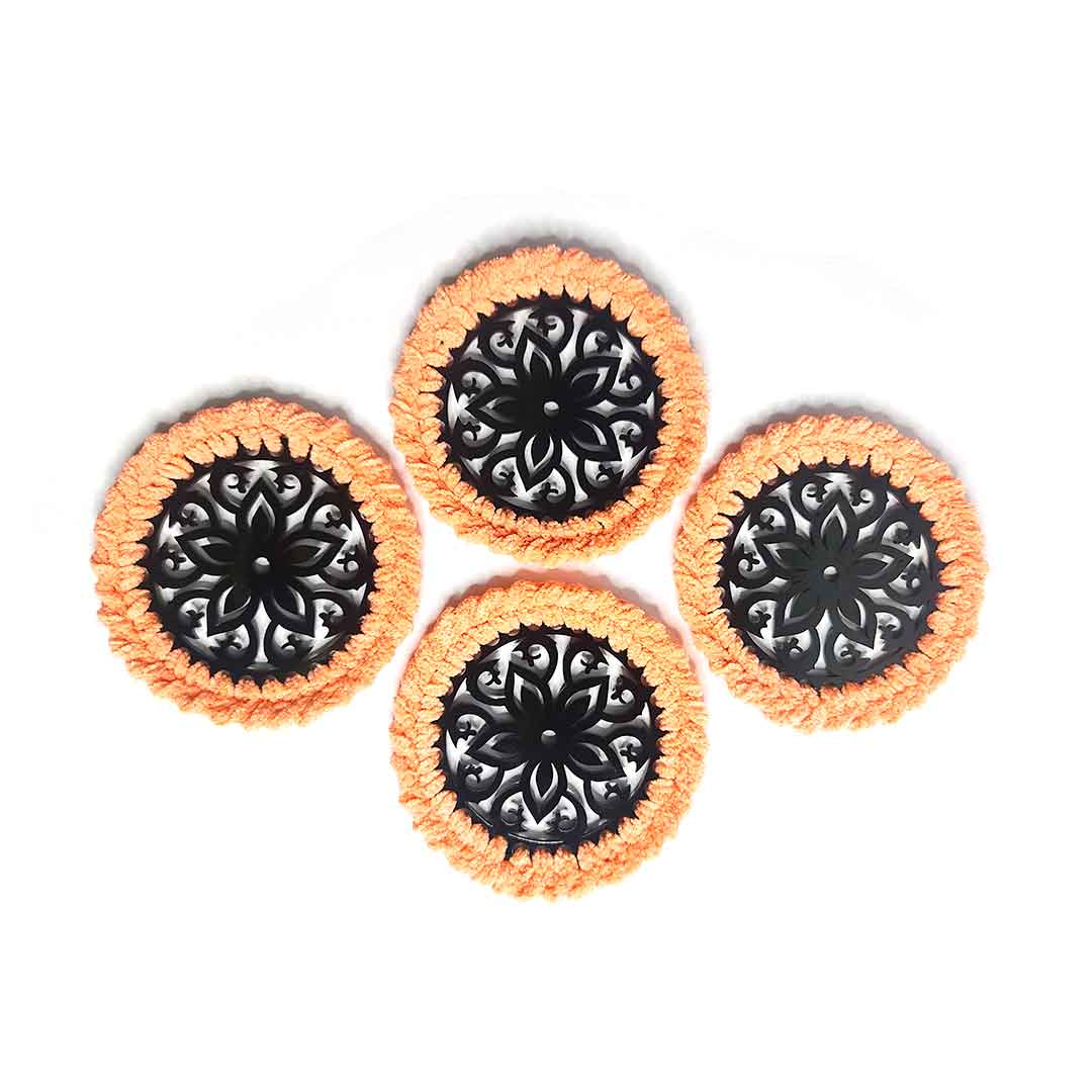 Peach Soft Yarn Hand Weaved Acrylic Coaster Set of 4