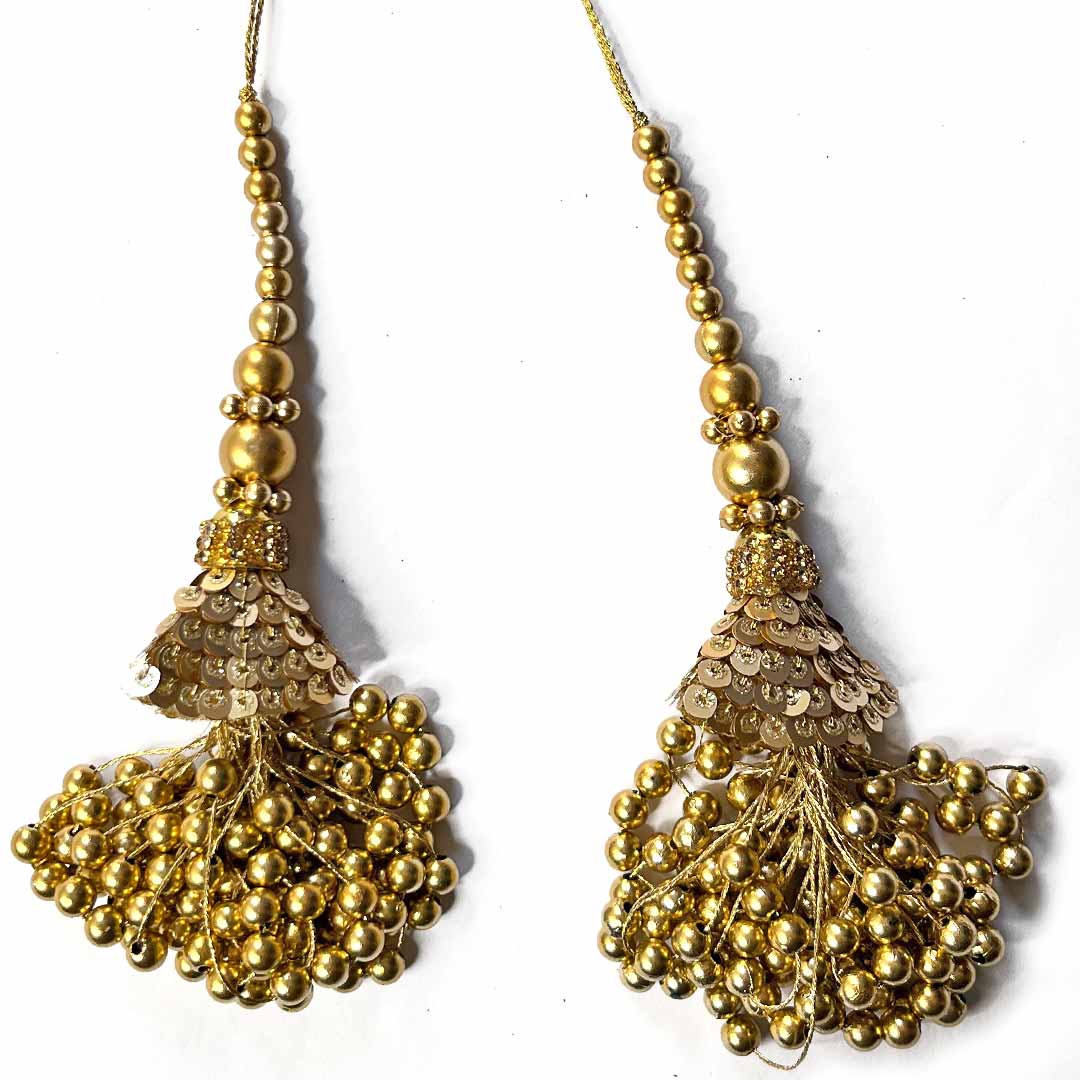 Golden Color Cone | Cone With Beads Tassels | hanging Latkan | Latkan Set of 2 | Art Craft | Decoration Craft | indian Home | Decoration | Project Making | online Art | Design | Beautiful | Adikala | Adikala Craft Store