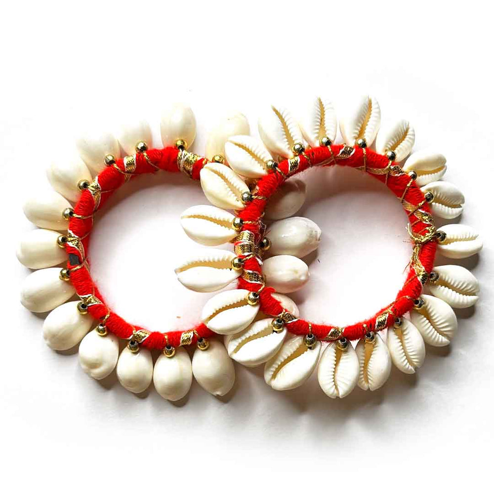 Red Color Kaudi Shells Bangle/Ring | Wedding Decoration | Traditional Art | Dress Making | DIY | Jawellry Making Material