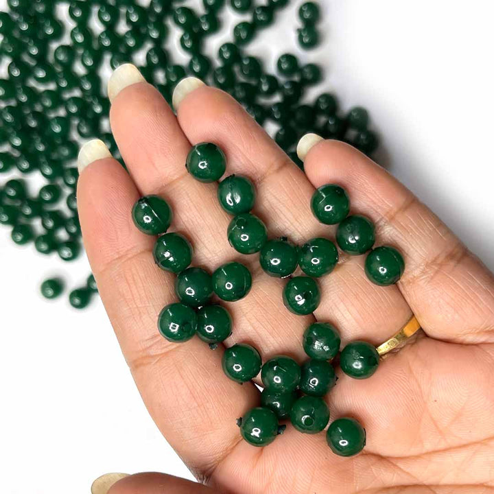 Bottle Green Color Jewelry Making Beads (Pack Of 50 gms)