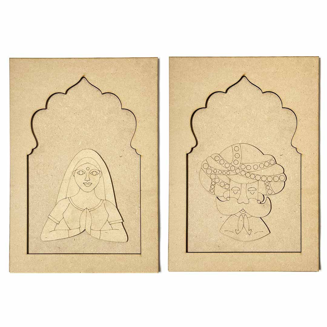 Jharokha With Padharo Sa and Ram Ram Sa Mdf Cutout 13 inches Set of 2