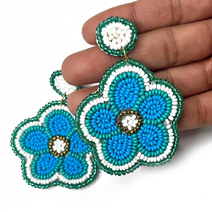 Blue & Green Color Flower Shape Earrings