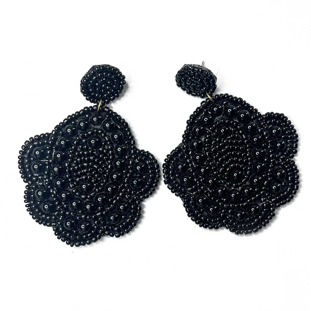 Black Color Flower Shape Earrings