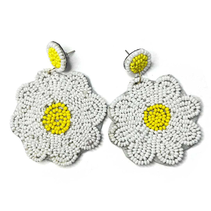 White & Yellow Color Flower Shape Earrings