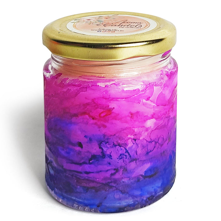 Pink and Blue Aroma Candle - Fluid Art Painted Candle Jar | Pink and Blue Aroma Candle | Adikala Craft Store | Art Craft | Decoration | Home Decoration | Festivals