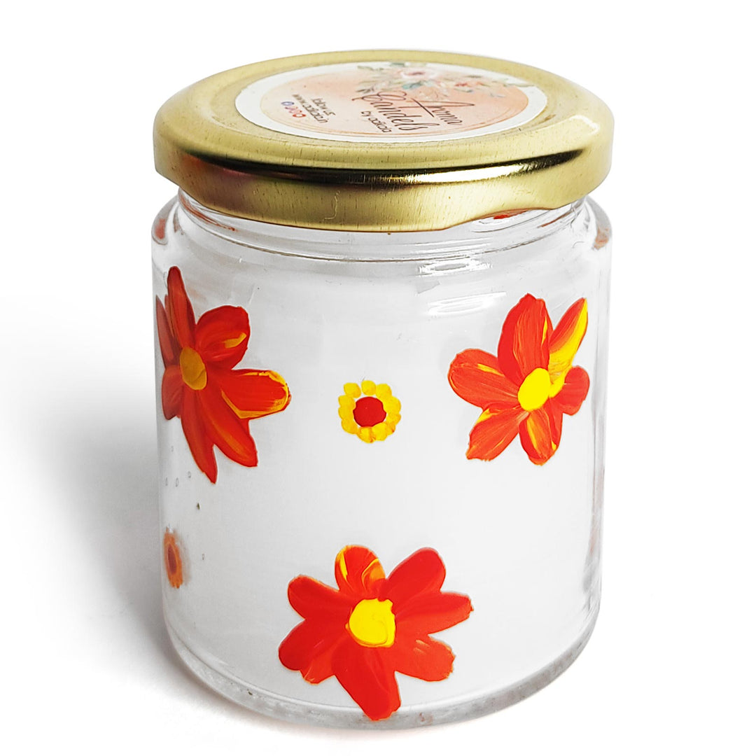 Free hand floral design On Glass Jar Aroma Candle | Free hand floral design | Glass Jar Aroma Candle | Aroma Candles | Adikala Craft Store | Art Craft | Decoration | Natural Aroma Candles | Fragrence