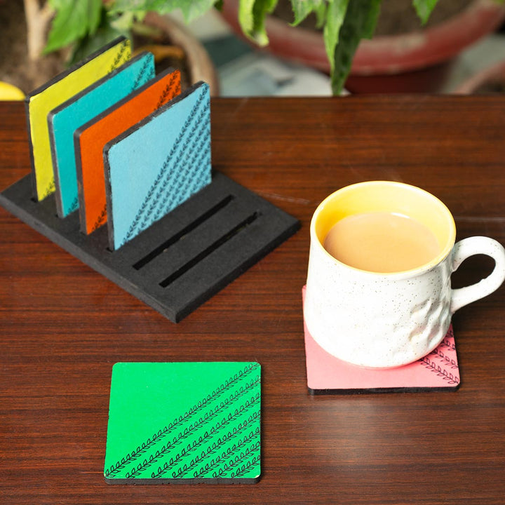 Colorful Hand Crafted Tea Coasters With Stand