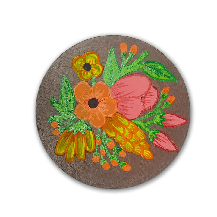 Floral Designed Set Of 4 Hand Painted Coasters