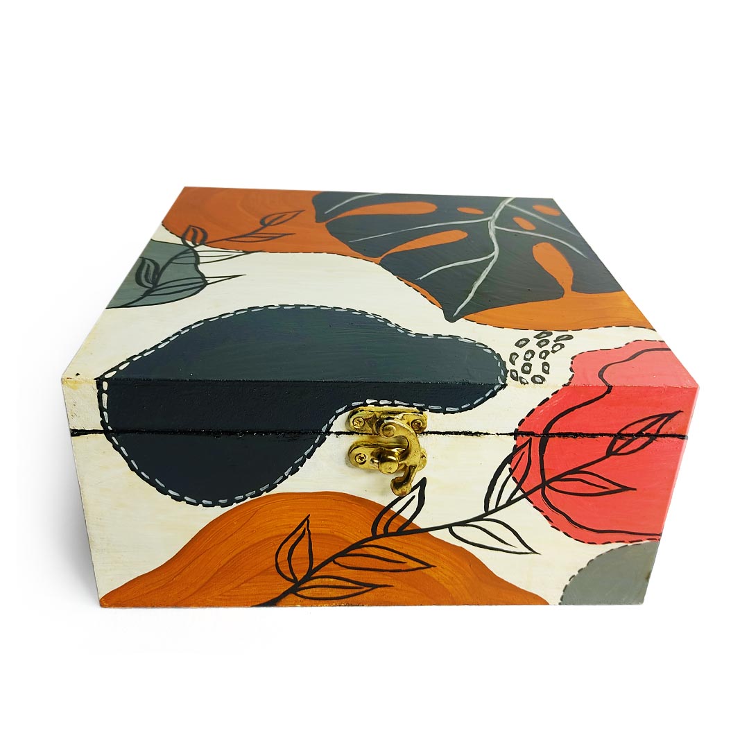 Boho Style Abstract Design Pinewood Multipurpose Box