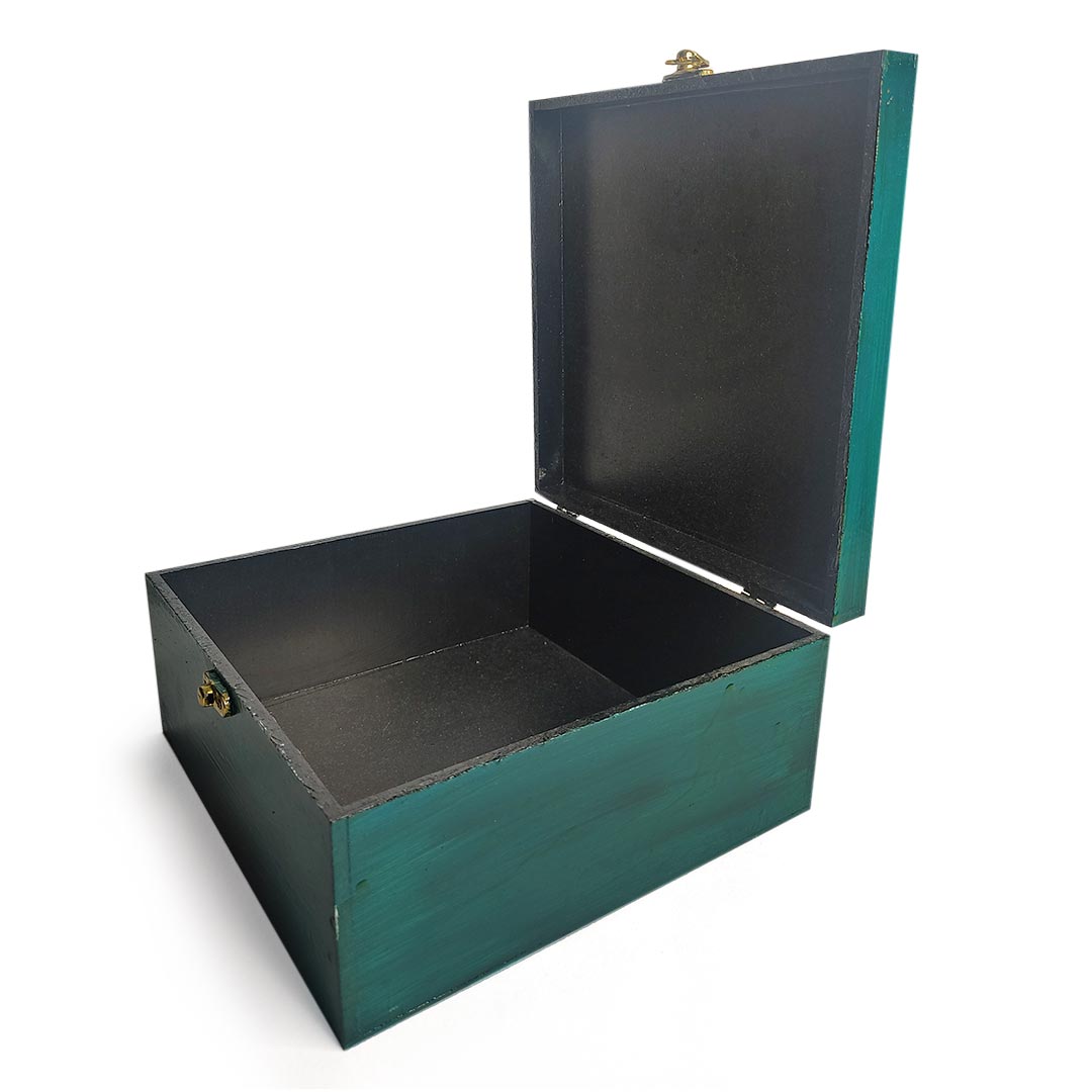 Turquoise Green Velvet Textured With Embossed Design Pinewood Multipurpose Box