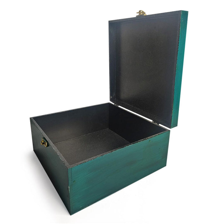 Turquoise Green Velvet Textured With Embossed Design Pinewood Multipurpose Box