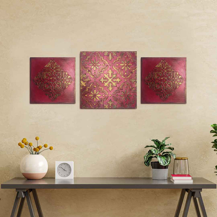 Maroon & Gold  Vintage Wall Art Set Of 3