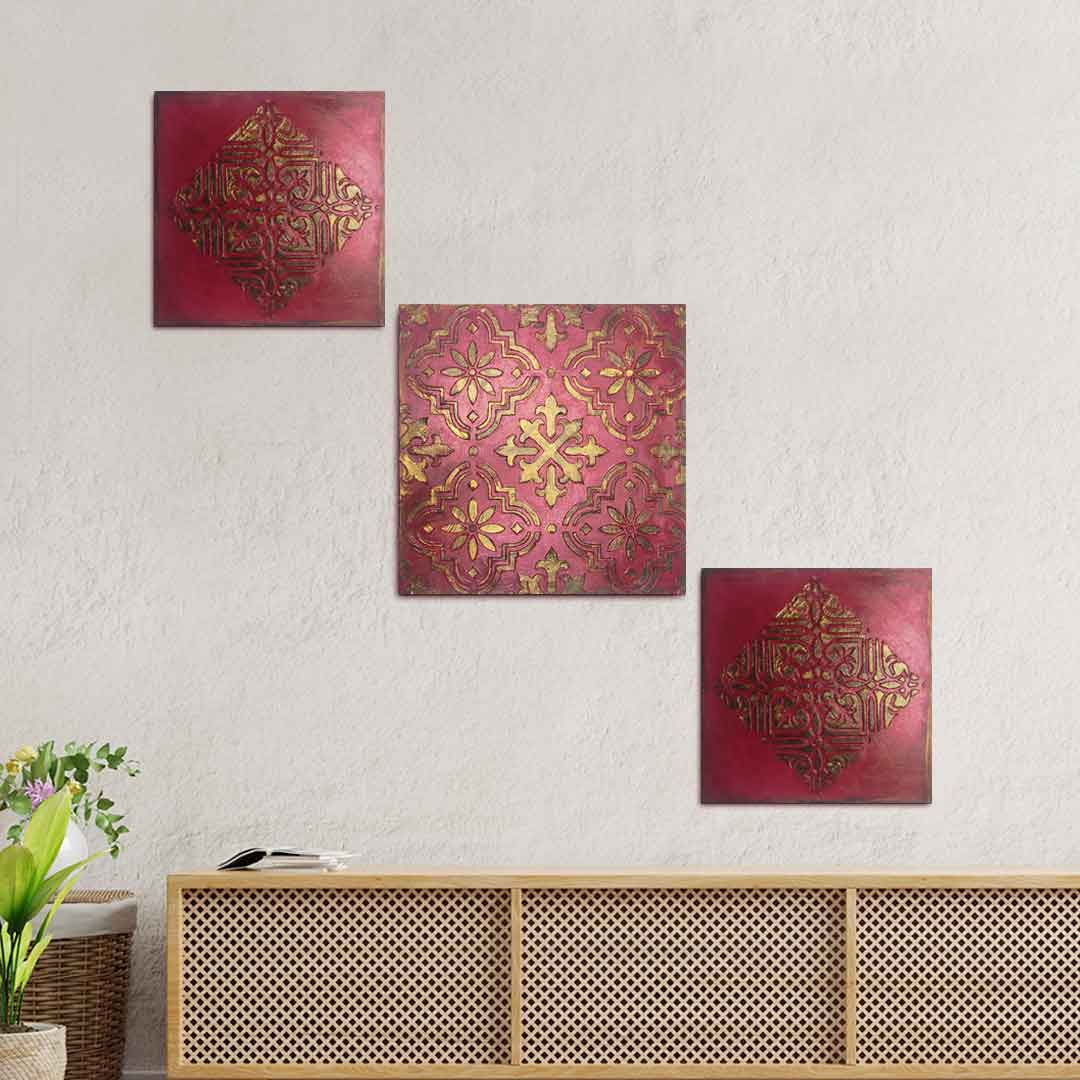 Maroon & Gold  Vintage Wall Art Set Of 3