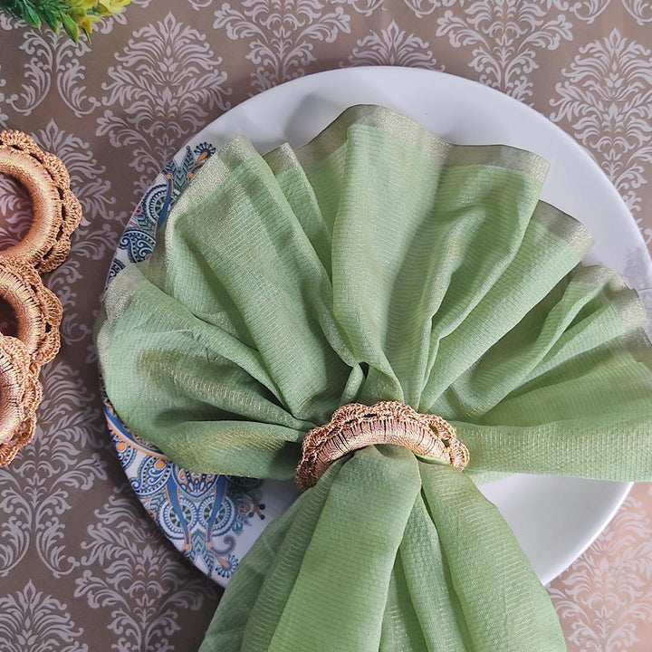 Metallic Golden Colour Hand Weaving Napkin Rings- (Set of 4) | Metallic Golden | Hand Made Napkin |  Adikala Craft Store | Art Craft | Craft | Napkin  Collection  |  Napkins  | Napkin Rings