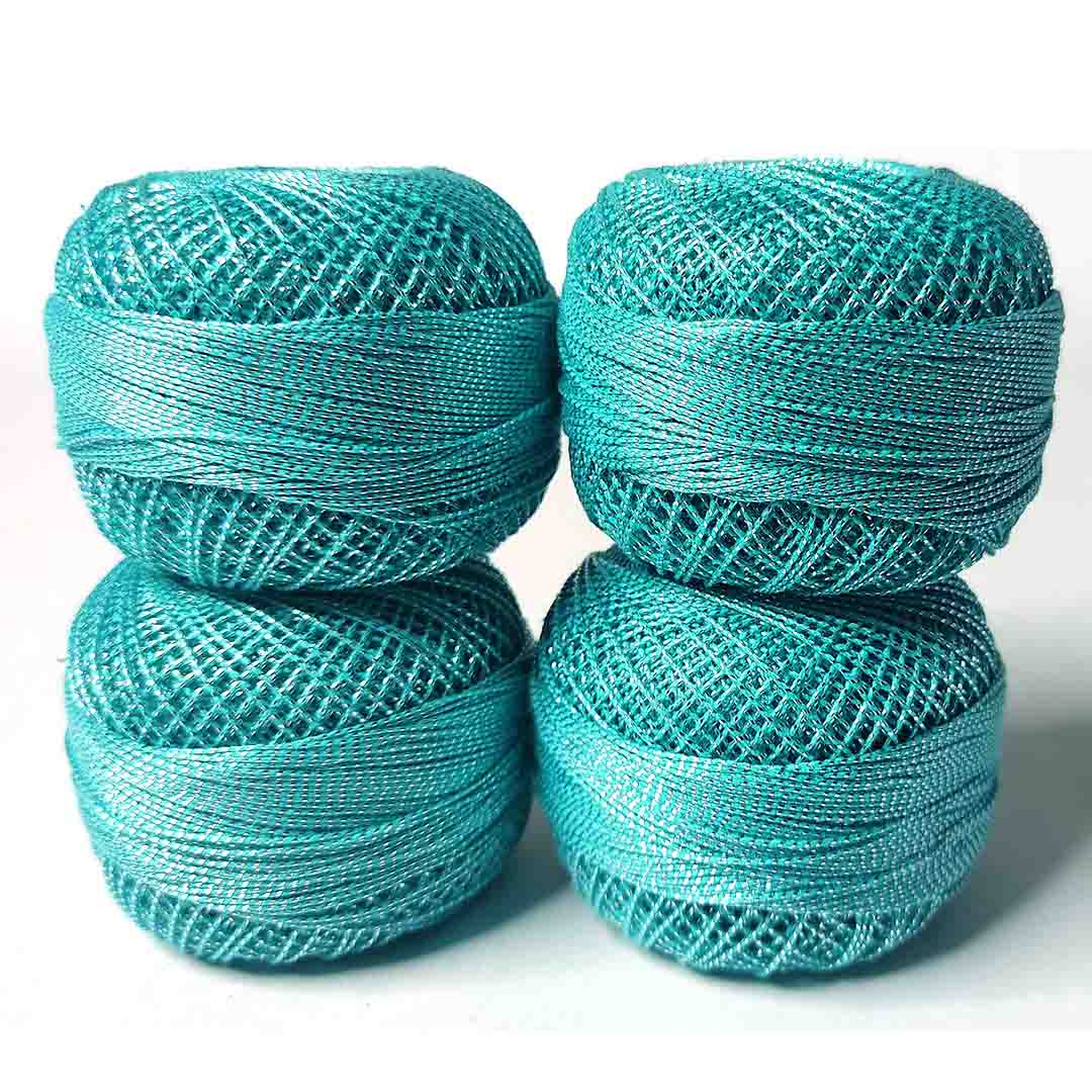 Metallic Firozi Cotton Crochet Thread Balls for Knitting, Weaving, Embroidery and Craft Making | Crochet Cotton | Thread Balls | Cotton Balls | Knitting | Weaving | Embroidery | Craft Making | Adikala Craft Store | Art Craft | Craft | Decoration | Home Deacor