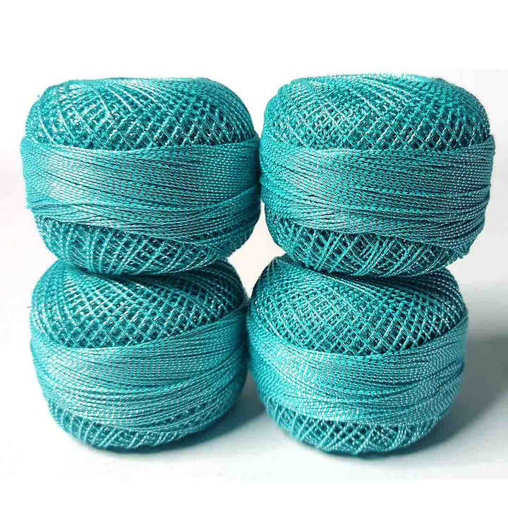 Metallic Firozi Cotton Crochet Thread Balls for Knitting, Weaving, Embroidery and Craft Making | Crochet Cotton | Thread Balls | Cotton Balls | Knitting | Weaving | Embroidery | Craft Making | Adikala Craft Store | Art Craft | Craft | Decoration | Home Deacor