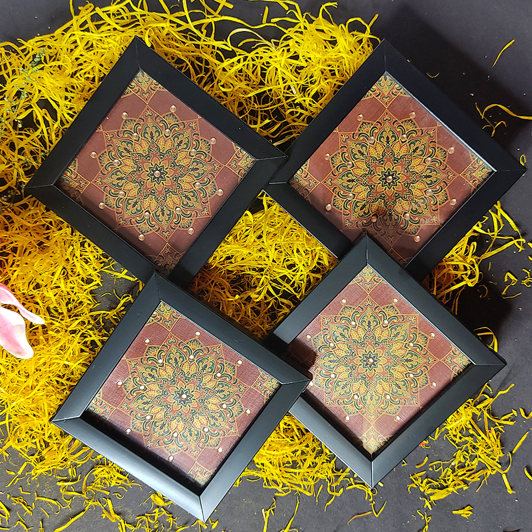 Maroon & Golden Mandala Coaster Set Of 4