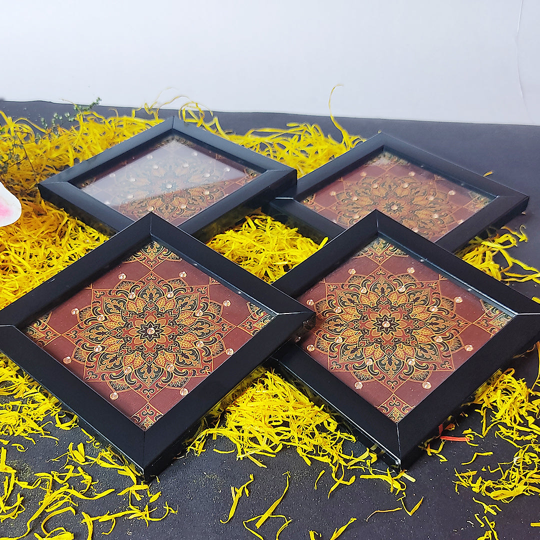 Maroon & Golden Mandala Coaster Set Of 4